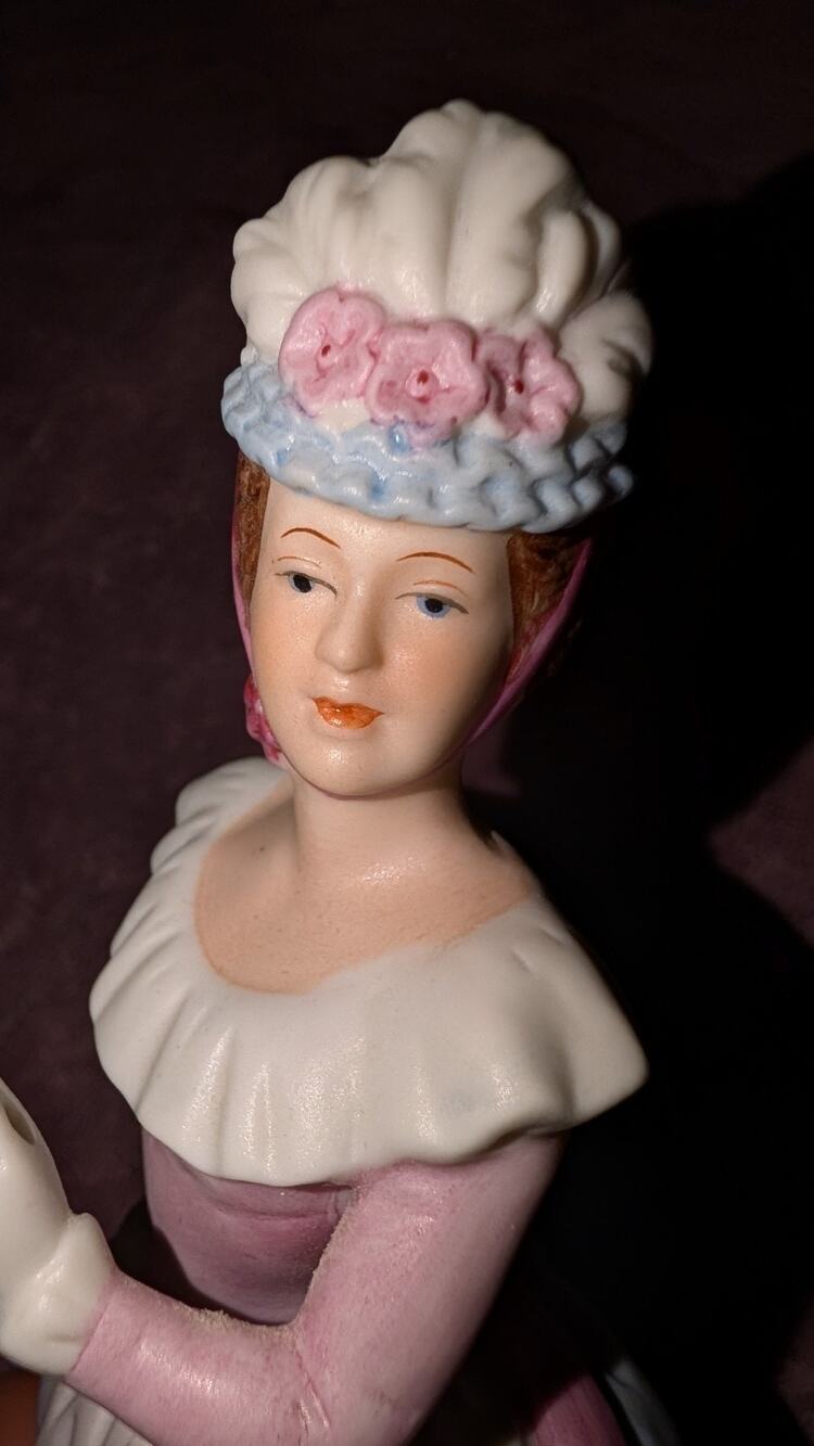 HOMCO Victorian Lady Woman Figurine Porcelain Hand Painted White Pink Blue 1431